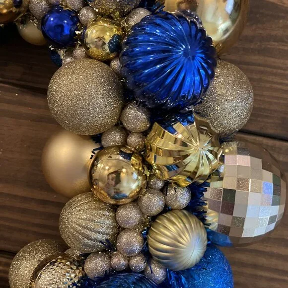 Handmade Blues & Golds Shatterproof Ball Wreath Gender Party Shower Christmas Wreaths